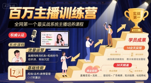 百万主播训练营，全网第一个最实战系统主播培养课程-点点短视频网