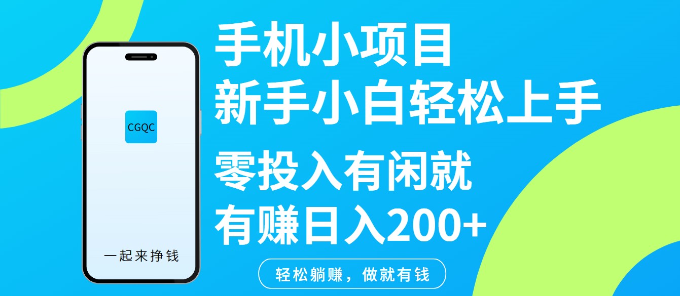 手机小项目新手小白轻松上手零投入有闲就有赚日入200+-点点短视频网