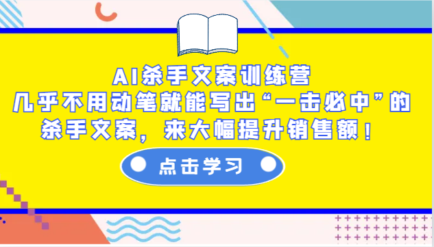 AI杀手文案训练营：几乎不用动笔就能写出“一击必中”的杀手文案，来大幅提升销售额！-点点短视频网