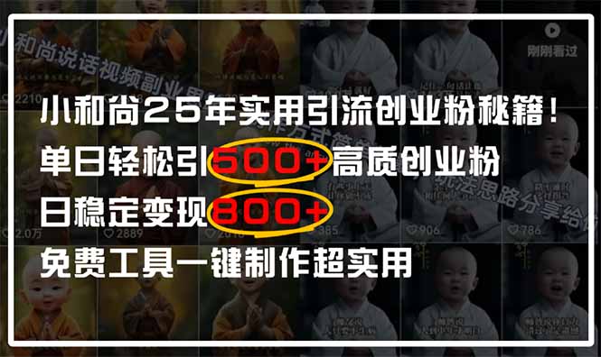 小和尚2025年实用引流秘籍！单日轻松引500+高质量创业粉，日变现800+，…-点点短视频网