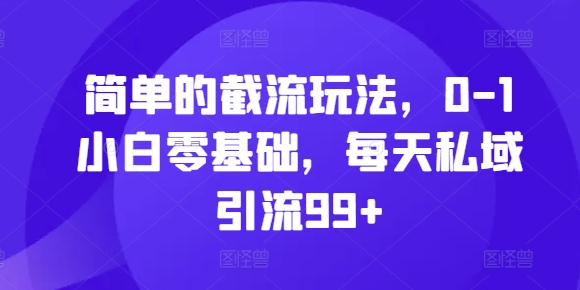 简单的截流玩法，0-1小白零基础，每天私域引流99+【揭秘】-点点短视频网