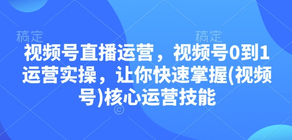 视频号直播运营，视频号0到1运营实操，让你快速掌握(视频号)核心运营技能-点点短视频网