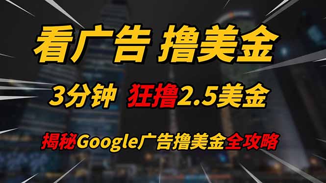 看广告，撸美金！！3分钟赚2.5美金！！日入200美金不是梦！揭秘Google…-点点短视频网