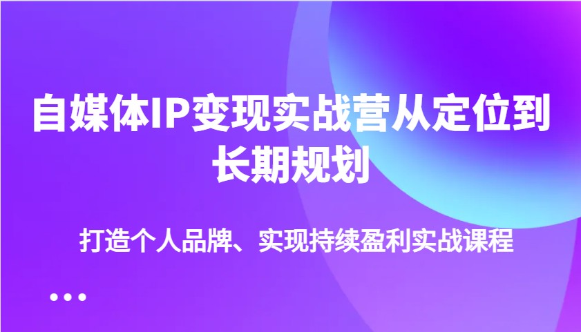 自媒体IP变现实战营从定位到长期规划，打造个人品牌、实现持续盈利实战课程-点点短视频网