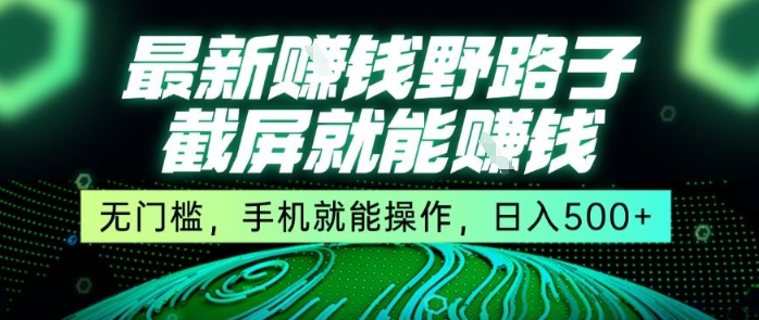 最新野路子截屏就能挣钱，无门槛，手机就能操作，日入5张【揭秘】-点点短视频网