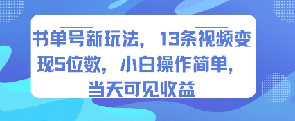 书单号新玩法，13条视频变现5位数，小白操作简单，当天可见收益-点点短视频网