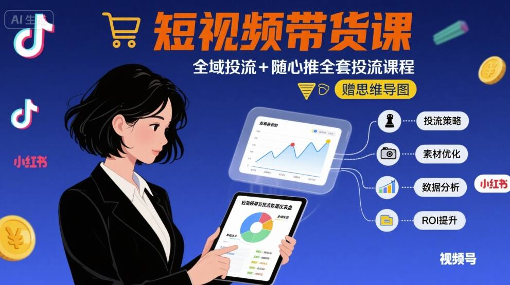 最新短视频带货课，全域投流+随心推全套投流课程+思维导图-点点短视频网