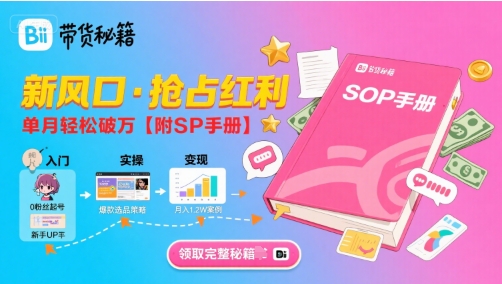 B站哔哩哔哩带货秘籍，新风口，抢占红利，单月轻松破万【附SOP手册】-点点短视频网
