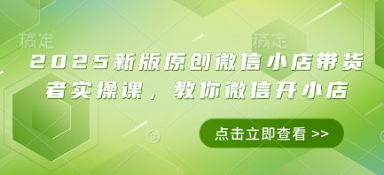 2025新版原创微信小店带货者实操课，教你微信开小店-点点短视频网