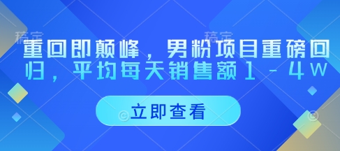重回即颠峰，男粉项目重磅回归，平均每天销售额1-4W-点点短视频网