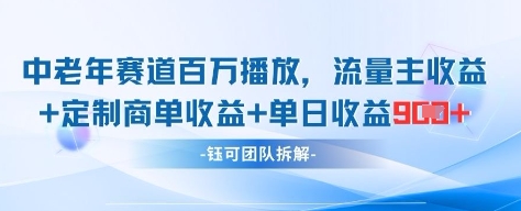 中老年赛道百万播放+流量主收益+定制收益，单日收益9张-点点短视频网