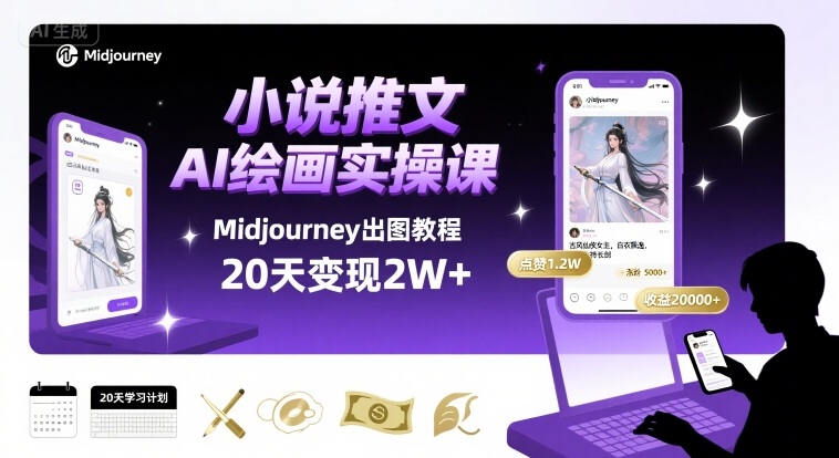 小说推文干货分享之AI绘画MJ出图实操课，用Midjourney做小说推文，20天挣2w-点点短视频网