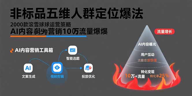 非标品五维人群定位法，2000款滚雪球运营策略，AI内容营销10万流量引爆-点点短视频网