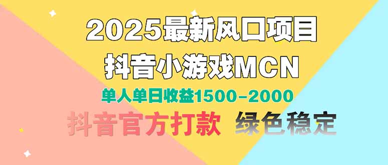 2025最新风口项目 抖音小游戏MCN 单人单日收益1500-2000+-点点短视频网