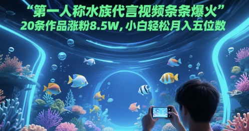 第一人称水族代言视频条条爆火，20条作品涨粉8.5W，小白轻松月入五位数-点点短视频网