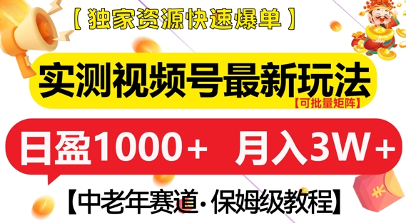 实测视频号最新玩法，中老年赛道，独家资源，月入过W+【揭秘】-点点短视频网