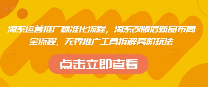 淘系运营推广标准化流程，​淘系改版后新品布局全流程，无界推广工具拆解高阶玩法-点点短视频网