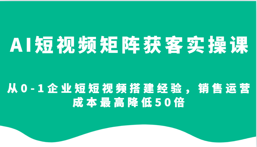 AI短视频矩阵获客实操课，从0-1企业短短视频搭建经验，销售运营成本最高降低50倍-点点短视频网