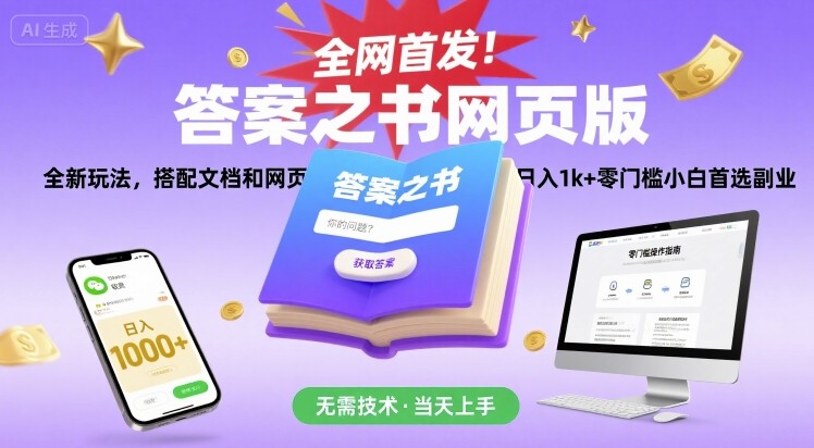 全网首发！答案之书网页版，全新玩法，搭配文档和网页，日入1k+零门槛小白首选副业【揭秘】-点点短视频网