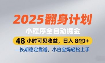 2025小程序全自动掘金，48 小时可见收益，日入8张，长期稳定靠谱，小白宝妈轻松上手【揭秘】-点点短视频网