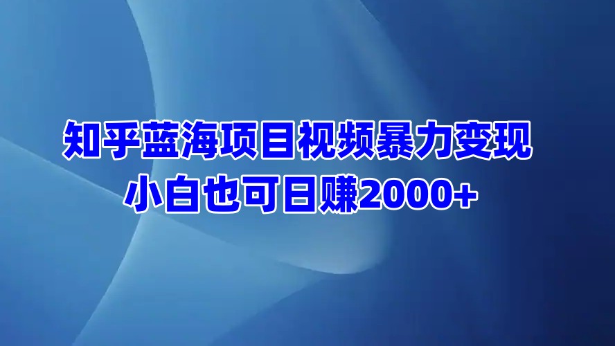 知乎蓝海项目视频暴力变现  小白也可日赚2000+-点点短视频网