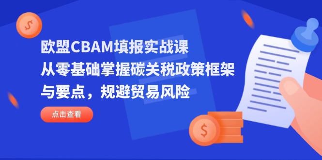 欧盟CBAM填报实战课，从零基础掌握碳关税政策框架与要点，规避贸易风险-点点短视频网
