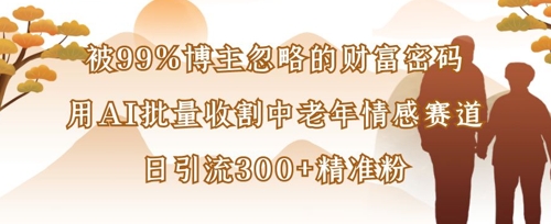 被99%博主忽略的财富密码：用AI批量收割中老年情感赛道，日引流300+精准粉-点点短视频网