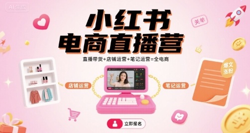 小红书电商直播营，直播带货+店铺运营+笔记运营=全电商-点点短视频网