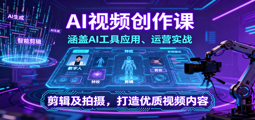 AI视频创作课，涵盖AI工具应用、运营实战、剪辑及拍摄，打造优质视频内容-点点短视频网