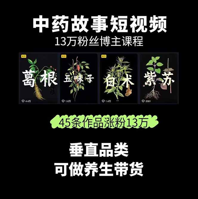 图片[1]-中草药养生赛道：AI文案+故事模板+橱带货，45条作品涨粉13w+单月变现1万+-点点短视频网