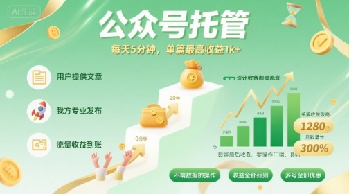 【公众号托管 】我提供文章，你发布，每天5分钟，单篇最高收益1k+【揭秘】-点点短视频网