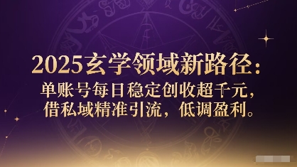 2025玄学领域新路径：单账号每日稳定创收1k+，借私域精准引流，低调盈利-点点短视频网