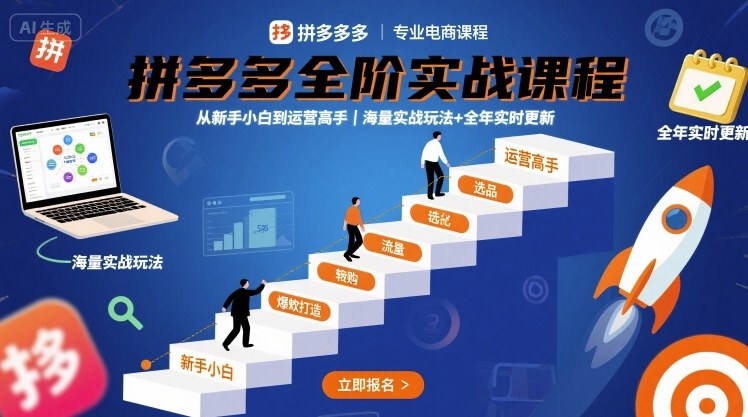 拼多多全阶实战课程，从新手小白到运营高手，海量实战玩法+全年实时更新【2025年9月更新】-点点短视频网